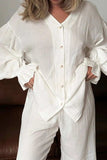 Breathable Ruffled V-Neck Long Sleeve Top and Pants Set - Trendsi - Flyclothing LLC