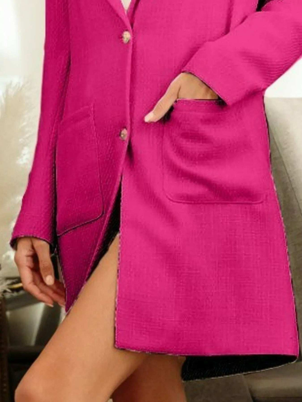 BiBi Single Breasted Blazer with Patch Pockets - Trendsi - Flyclothing LLC