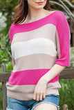 Color Block Boat Neck Half Sleeve Knit Top - Trendsi - Flyclothing LLC