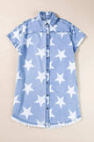 Raw Hem Star Short Sleeve Denim Dress - Trendsi - Flyclothing LLC