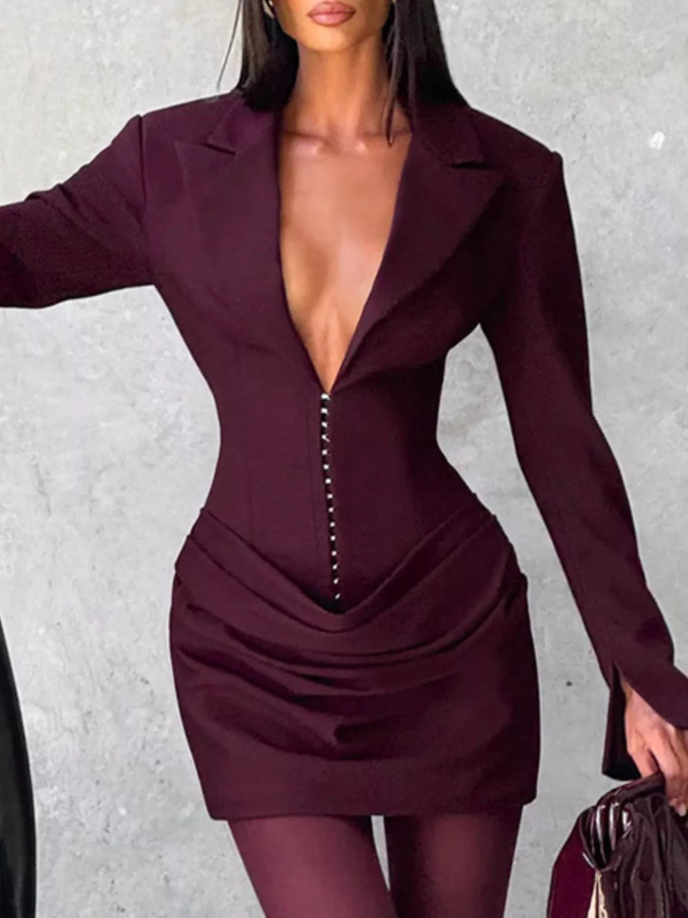 Full Size Blazer-Style Long Sleeve Mini Dress Plus Size - Trendsi - Flyclothing LLC