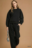 Umgee Round Neck Sweatshirt with Pleated Detail - Trendsi - Flyclothing LLC