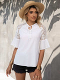 Lace Detail Tie Neck Half Sleeve Blouse - Trendsi - Flyclothing LLC