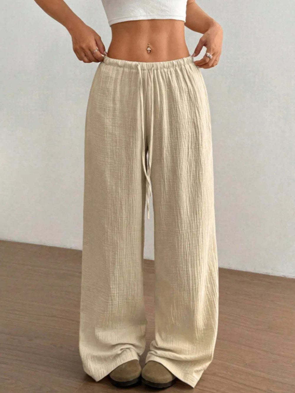 Wide Leg Drawstring Casual Pants - Trendsi - Flyclothing LLC