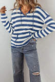 Drawstring Striped Long Sleeve Hooded Sweater - Trendsi - Flyclothing LLC