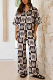 Printed Collared Neck Top and Wide Leg Pants Set - Trendsi - Flyclothing LLC