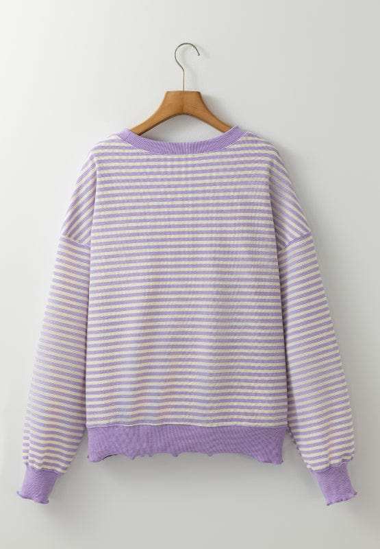 Striped Round Neck Long Sleeve Sweatshirt - Trendsi - Flyclothing LLC