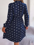 Polka Dot Tie Neck Pleated Dress - Trendsi - Flyclothing LLC