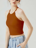 Grecian Neck Cropped Tank with Chest Pads - Trendsi - Flyclothing LLC