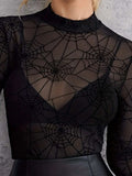 Spider Web Print Long Sleeve Blouse - Trendsi - Flyclothing LLC