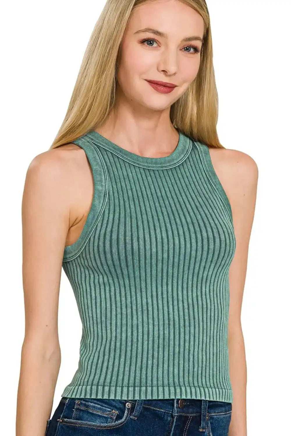 Zenana Ribbed Washed Seamless Tank Top - Trendsi - Flyclothing LLC