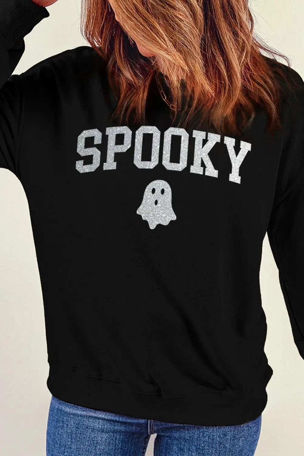 SPOOKY Round Neck Long Sleeve Sweatshirt - Trendsi - Flyclothing LLC
