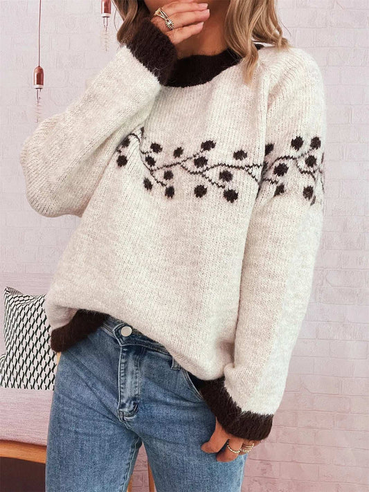 Contrast Hem Round Neck Sweater - Trendsi - Flyclothing LLC