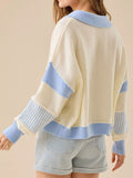 Color Block Dropped Shoulder Sweater - Trendsi - Flyclothing LLC