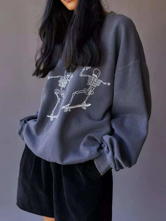 Skeleton Graphic Oversized Sweatshirt - Trendsi - Flyclothing LLC