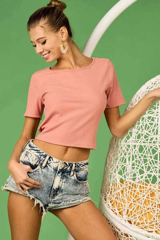BiBi Rib Knit with Back Cross and Tied Detailed Top - Trendsi - Flyclothing LLC