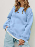 Round Neck Dropped Shoulder Long Sleeve Sweatshirt - Trendsi - Flyclothing LLC