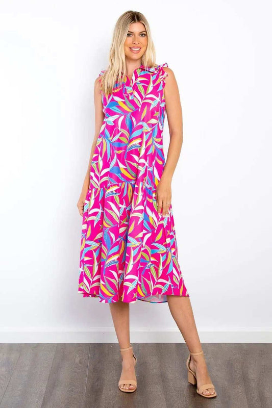 Be Stage Print Ruffled Midi Dress with Pockets - Trendsi - Flyclothing LLC