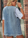 Full Size V-Neck Button Up Denim Vest - Trendsi - Flyclothing LLC