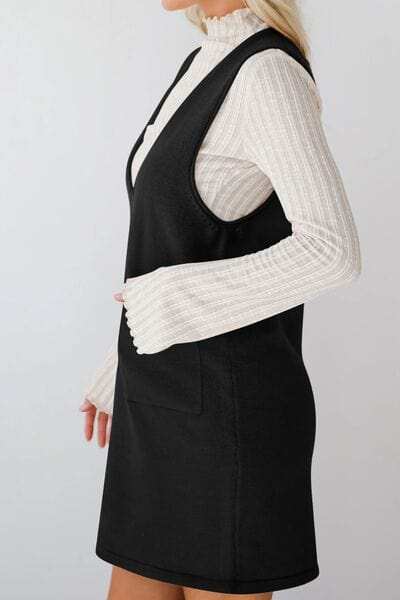 Lovelet Pocketed V-Neck Mini Sweater Overall Dress - Trendsi - Flyclothing LLC