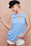 BiBi Soft Rib Knit with Cut Out Front Sleeveless Top - Trendsi - Flyclothing LLC