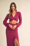 MABLE Front Twisted Knit Top and Midi Skirt Set - Trendsi - Flyclothing LLC