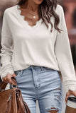 Lace Detail V-Neck Long Sleeve T-Shirt - Trendsi - Flyclothing LLC