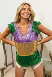 BiBi Mardi Gras Sequin Color Block Ruffled Top - Trendsi - Flyclothing LLC