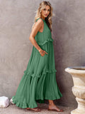 Ruffled Sleeveless Tiered Maxi Dress with Pockets - Trendsi - Flyclothing LLC