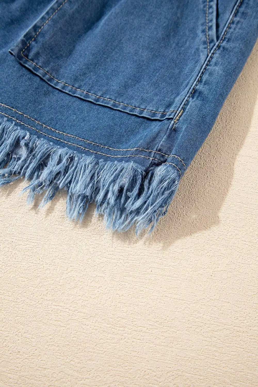 Raw Hem Drawstring High Waist Denim Shorts with Pockets - Trendsi - Flyclothing LLC