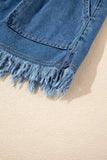 Raw Hem Drawstring High Waist Denim Shorts with Pockets - Trendsi - Flyclothing LLC