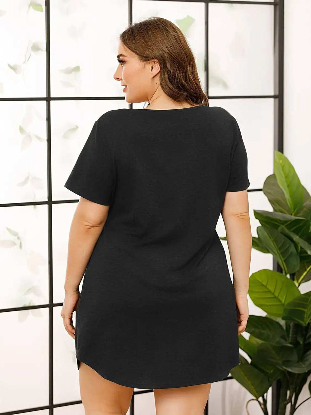 V-Neck Short Sleeve Lounge Dress - Trendsi - Flyclothing LLC