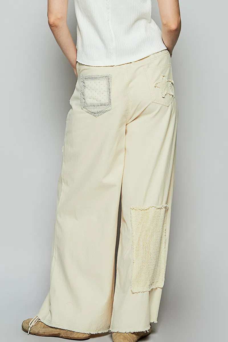 POL Raw Hem Star Patch Wide leg Pants - Trendsi - Flyclothing LLC