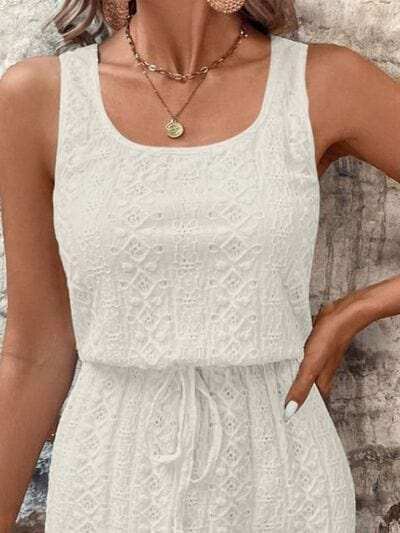 Eyelet Drawstring Round Neck Sleeveless Dress - Trendsi - Flyclothing LLC