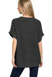 Zenana Short Sleeve Round Neck Sweater - Trendsi - Flyclothing LLC