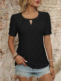 Eyelet Round Neck Short Sleeve Top - Trendsi - Flyclothing LLC