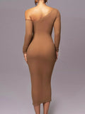 One-Shoulder Ruched Bodycon Midi Dress - Trendsi - Flyclothing LLC