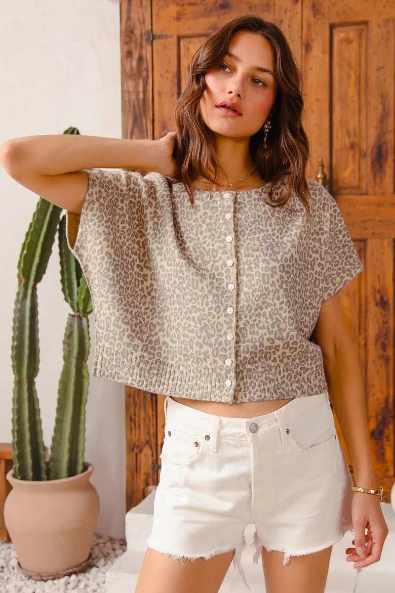 SO ME Leopard Print Button Front Sweater Cardigan - Trendsi - Flyclothing LLC