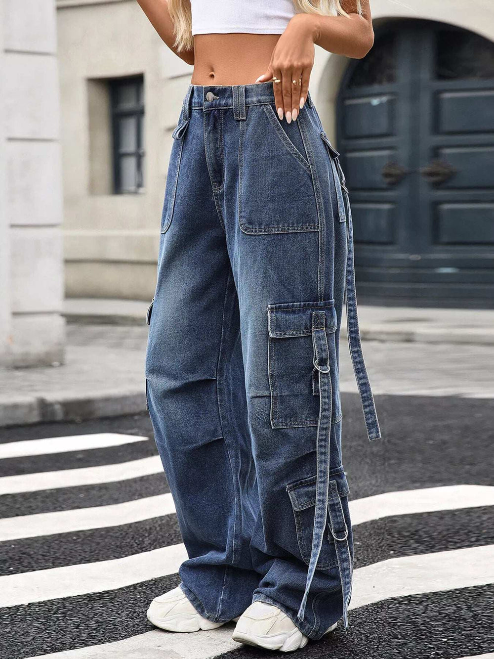 Wide Leg Cargo Jeans - Trendsi - Flyclothing LLC