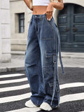 Wide Leg Cargo Jeans - Trendsi - Flyclothing LLC