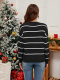 Sequin Santa Striped Round Neck Long Sleeve Sweater - Trendsi - Flyclothing LLC