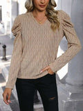 Textured V-Neck Long Sleeve Top - Trendsi - Flyclothing LLC