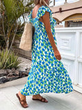 Ruffled Printed Cap Sleeve Midi Dress - Trendsi - Flyclothing LLC