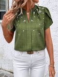 Floral Notched Short Sleeve Blouse - Trendsi - Flyclothing LLC