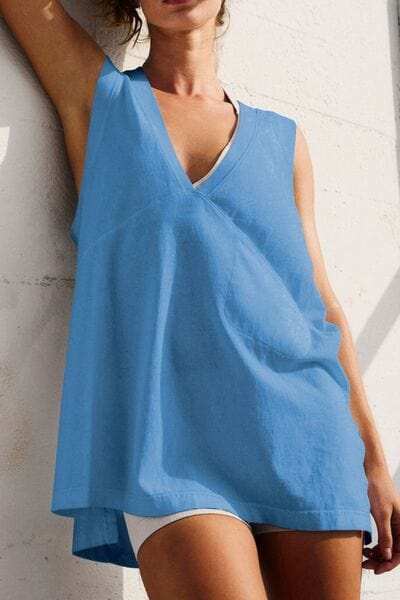 Side Slit V-Neck Tank - Trendsi - Flyclothing LLC