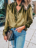 Half Button Long Sleeve Blouse - Trendsi - Flyclothing LLC