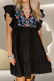 Embroidered Ruffled Cap Sleeve Mini Dress - Trendsi - Flyclothing LLC
