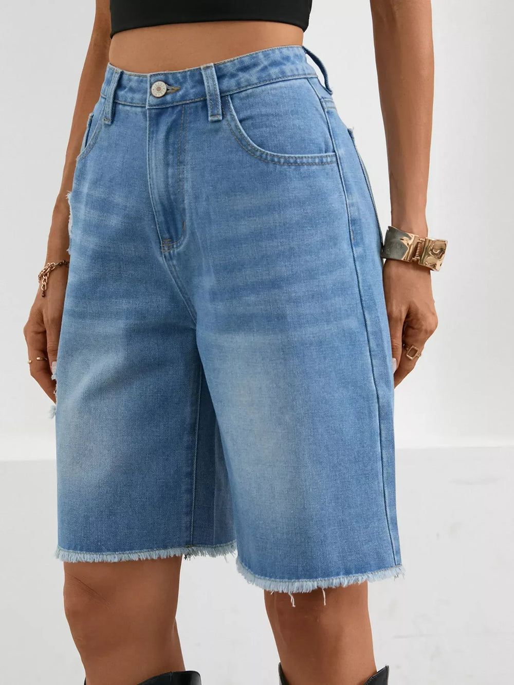 Ripped Frayed Hem Denim Shorts - Trendsi - Flyclothing LLC
