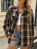 Plaid Collared Neck Long Sleeve Shirt - Trendsi - Flyclothing LLC