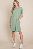 BOMBOM Ribbed Round Neck Short Sleeve Dress - Trendsi - Flyclothing LLC